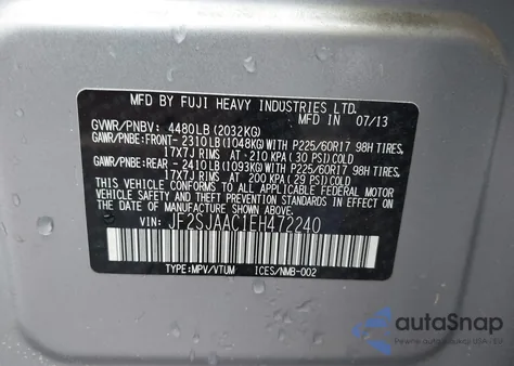 2014 Subaru Forester 2.5I from USA, damaged, VIN JF2SJAAC1EH472240